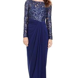 Navy Blue Sequin Gown Modest