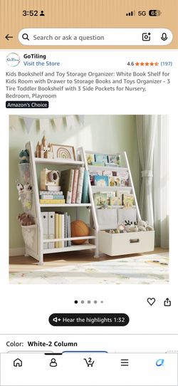 Kids Bookshelf & Toy Organizer Storage Unit - White