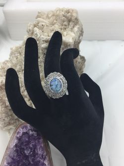 925 STER Silver Crushed Opal Marcasite Ring 8.25