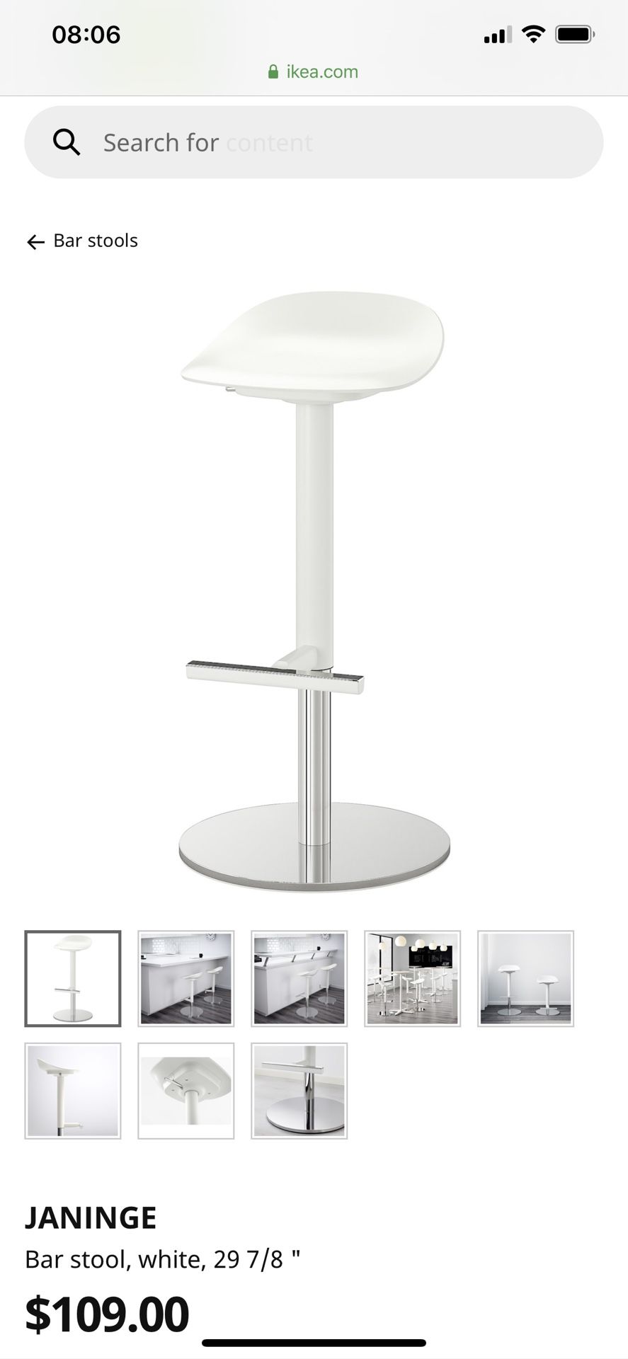 Ikea Janinge Bar Stool, White 2 available