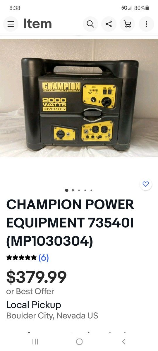 2000 watt Portable champion generator