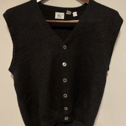VTG Rare 80s Lacoste 100% Baby Alpaca V-Neck Ribbed Sweater Vest Black Mens XL