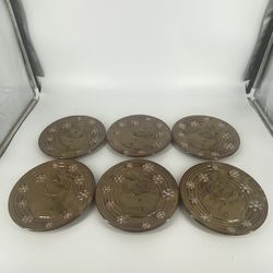 Set of 6 RARE Vintage  Honey & Me Pottery Snowman Plate 8”