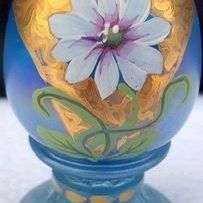 Fenton Limited Edition Hand Painted Floral Pedestal Egg W/Gold Detailing 