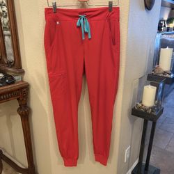 FIGS Women Coral Red Zamora Jogger Scrub Pants Size Small