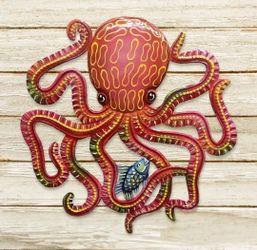Metal Octopus and Fish Wall Decor