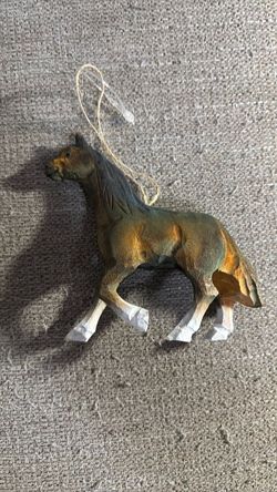 Hand carved wooden horse Christmas ornament