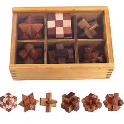 VolksRose 6-Pack Wooden Brain Teaser Puzzles - IQ Challenge Logic Games Set
