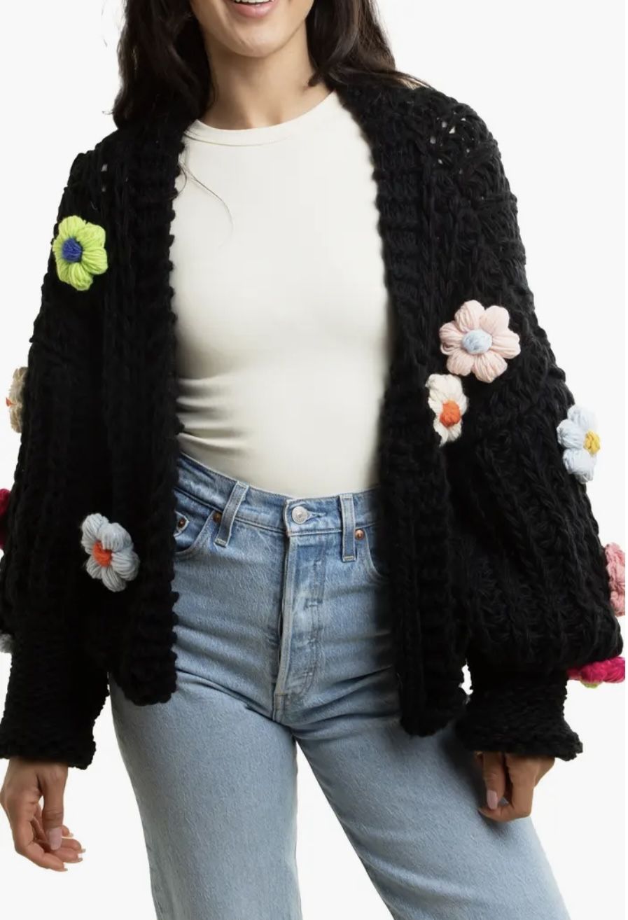 SAACHI Chunky Floral Crochet Cardigan NWOT