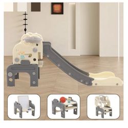 6 in 1 Toddler Slide, Multifunctional Kid Slide for Toddlers Age 3, Convertible Couch Slide with Basketball Hoop, Ring Toss Game, (CC1)