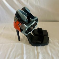 NEW Size 8M Steve Madden Vibing Black Multi Sandal Stiletto Blue Black Orange