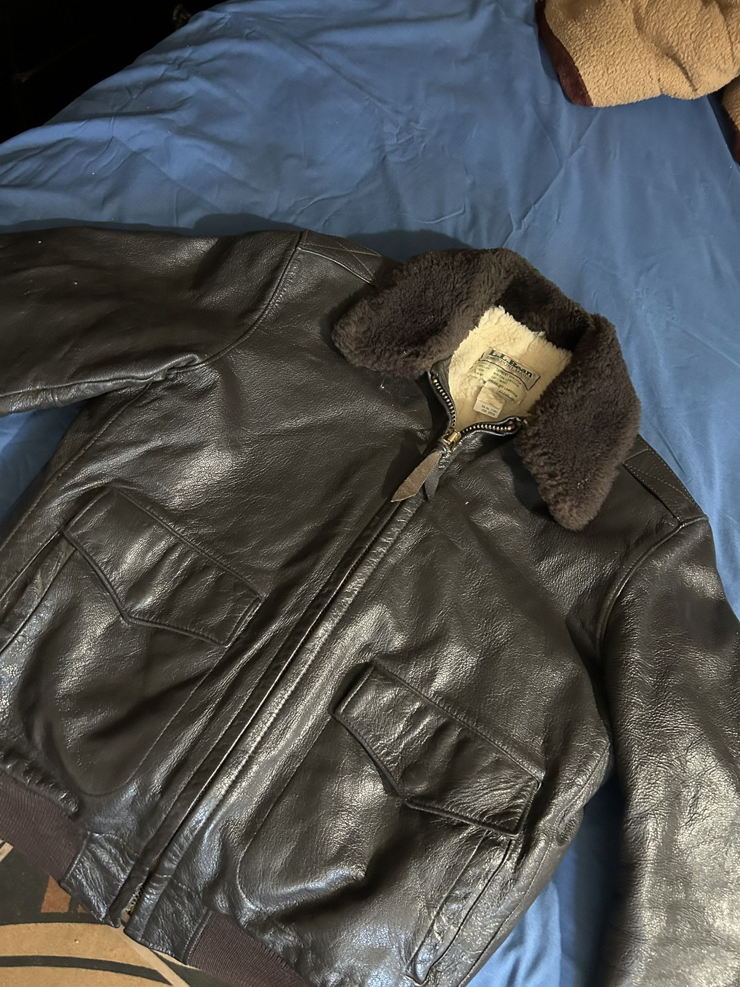 L.L.Bean Leather Brown Bomber Jacket Vintage