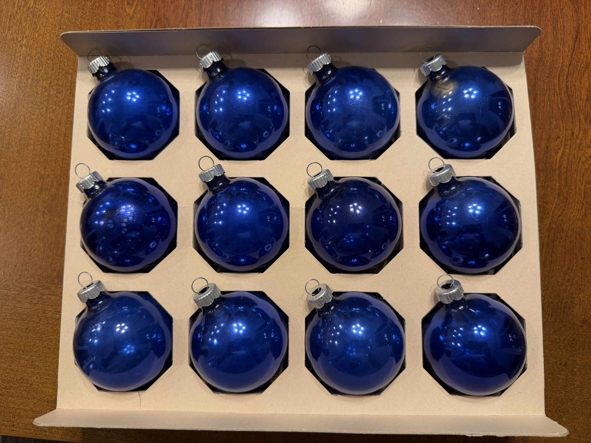 Vintage Shiny Brite colbalt blue ornaments in Original Box