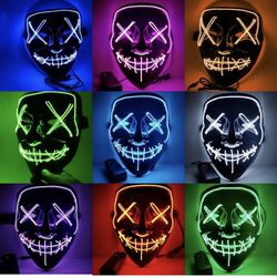 Halloween LED Glow Mask 3 Modes EL Wire Light Up The Purge Movie Costume Party