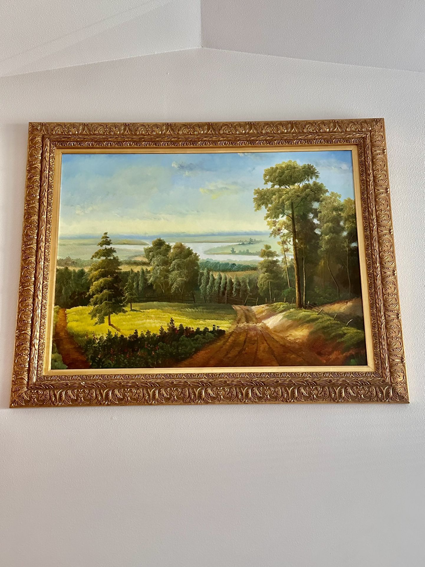 Extra Large Original Oil Painting – Landscape in Ornate Frame