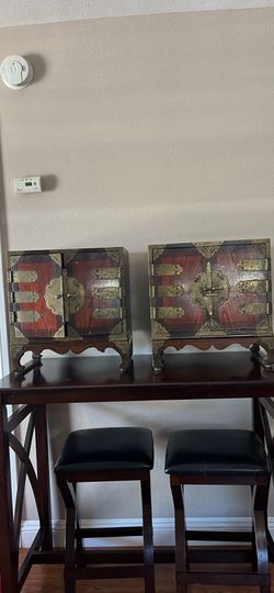 Vintage Korean Style Wooden Cabinet with Brass Hardware – 18" x 12" x 19"
