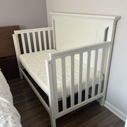 White Baby Crib with Mattress + Diaper Pail (Odor Control) – $100