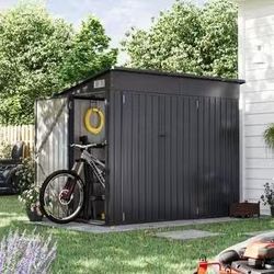 ❤️‍🔥 Black 7 ft. W x 4 ft. D Outdoor Lean to Storage Metal Shed with 3-Lockable Doors, Air Vents for Patio (32 sq. ft. )$180