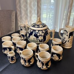 1950s German ceramic Punch Set and Steins 