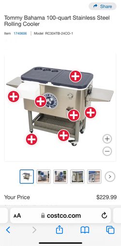 New (Open Box) Tommy Bahama 100-quart Stainless Steel Rolling