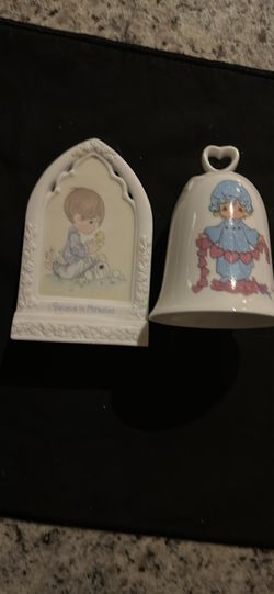 vintage 1987 Precious Moments "You Have Touched So Many Hearts" porcelain bell- 1999 I BELIEVE IN MIRACLES AND YOU WILL SEE, THE BEAUTY THAT SURROUN..