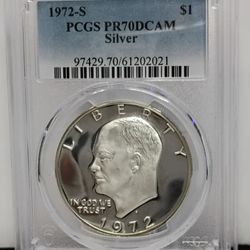 1972 S $1 Silver Ike Eisenhower Silver Dollar PCGS PR70DCAM #021