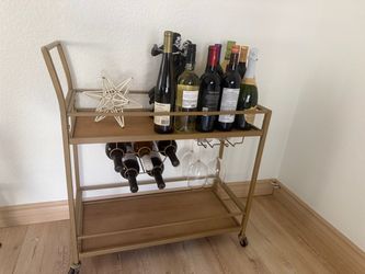 Gold Bar Cart with Wine Rack and Glass Holder
