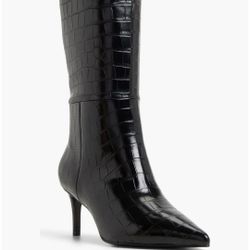 LIKE NEW Black Faux Croc Print Stylish Rare Find Knee High Boots
