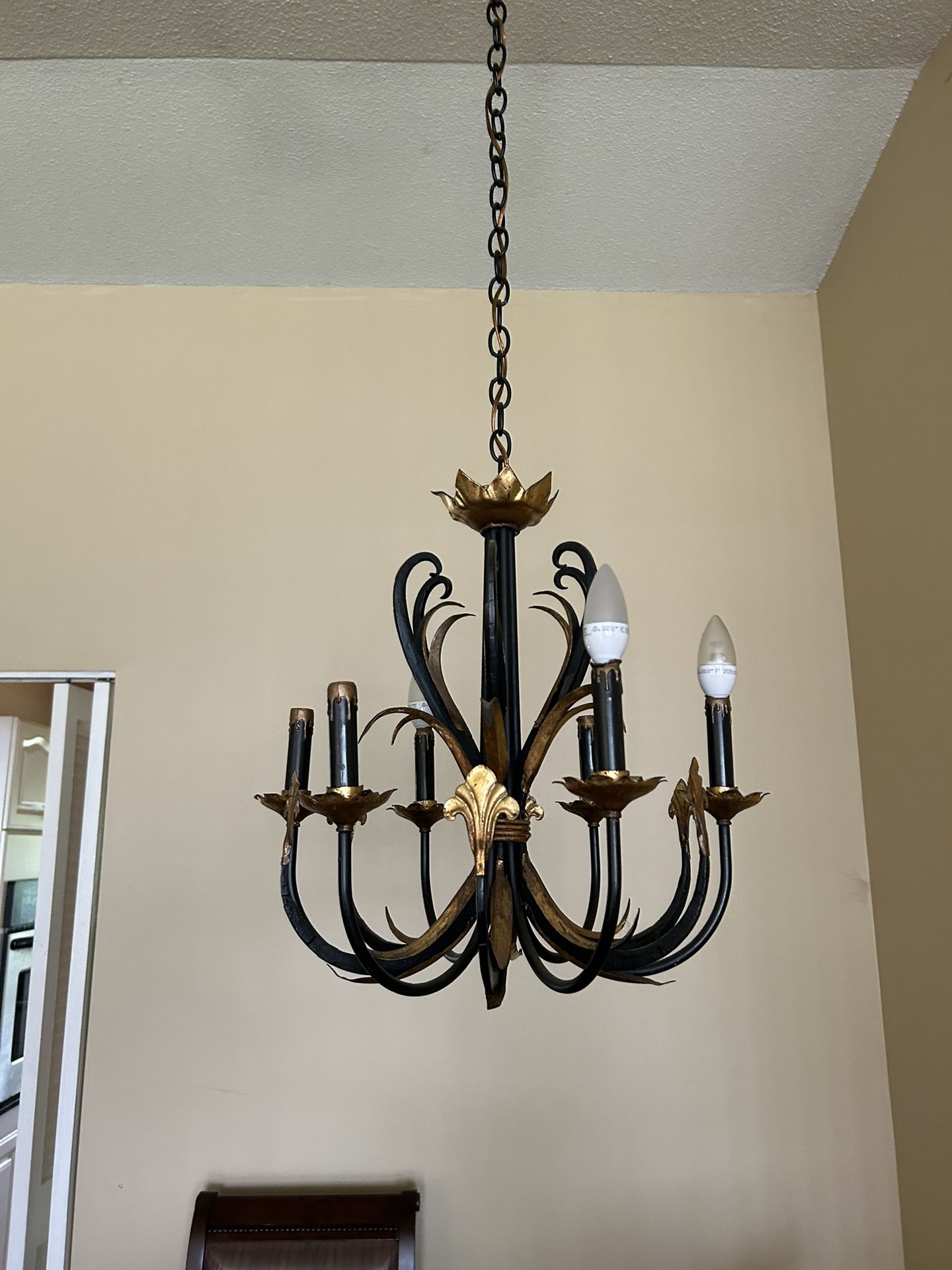 Iron And Gold Leaf Chandelier