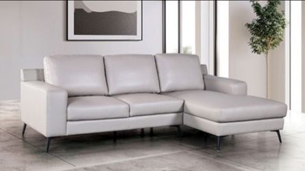 Brand New Grey Leather Modern Style Sectional Sofa