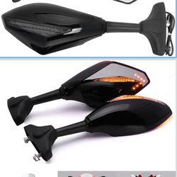 NEW IN BOX Amazinea 2pcs Front&Black Intergrated Amber LED Turn Signal Blinker Rearview Side Mirror for Honda Yamaha Kawasaki Ninja (Smoke, Black)