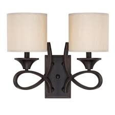 Lenola Two-Light Indoor Wall Fixture, Amber Bronze Finish 17" Wide Bathroom Vanity Light Fabric Shade