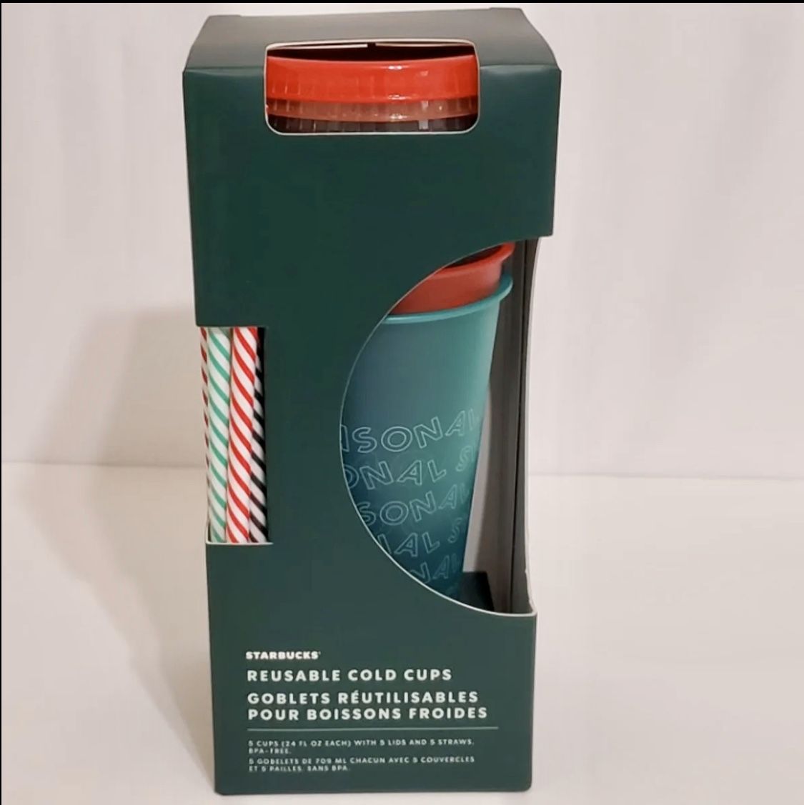 Starbucks 2019 Holiday Christmas Reusable Cold Cups With Straws 24oz 5 Pack
