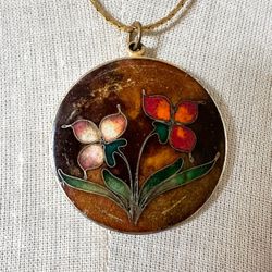 Cloisonné Vintage Pendant  Necklace 