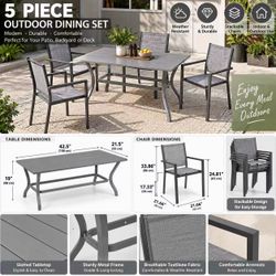 5-Piece Outdoor Patio Conversation Set – 4 Chairs + Coffee Table – Gray