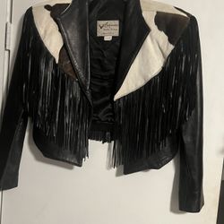 Cowhide & Lambskin Black Leather Crop Fringe Jacket