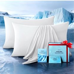 Ultra-Chill Cooling Pillowcase Set of 2 for Hot Sleepers, Softer Than Silk Pillow Cases for Protecting Hair & Skin, Breathable Bed Pillow Covers w/Zip