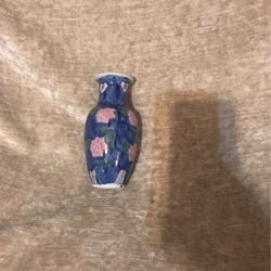 Vintage Ceramic Blue And Pink Floral Vase 