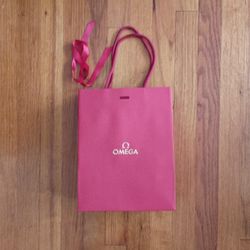 NEW Omega Red & Gold Gift Shopping Bag with Ribbon