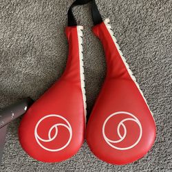  Pair of Red Martial Arts Kick Pads / Striking Shields - Good Condition