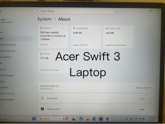 Acer Swift 3 Intel Evo Business Laptop, 13.5" i5-1135G7 Intel Iris Xe, 8GB RAM, 512GB SSD Win11