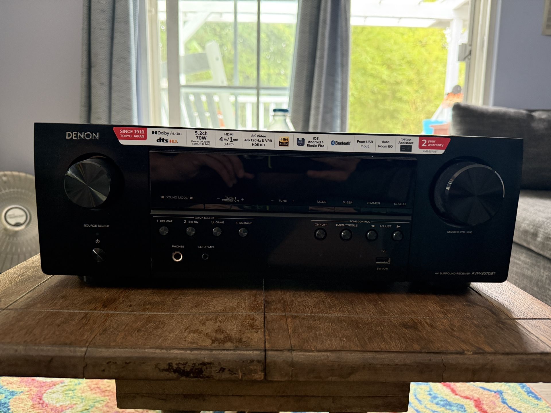 Denon AVR-S570BT 5.2-Channel 8K AV Receiver with Bluetooth