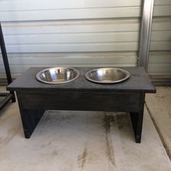 Custom Wooden Dog Feeding Station With Bowls 