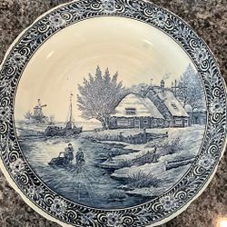 Vintage Large Signed Sonneville Boch Blue Delft Wall Plate