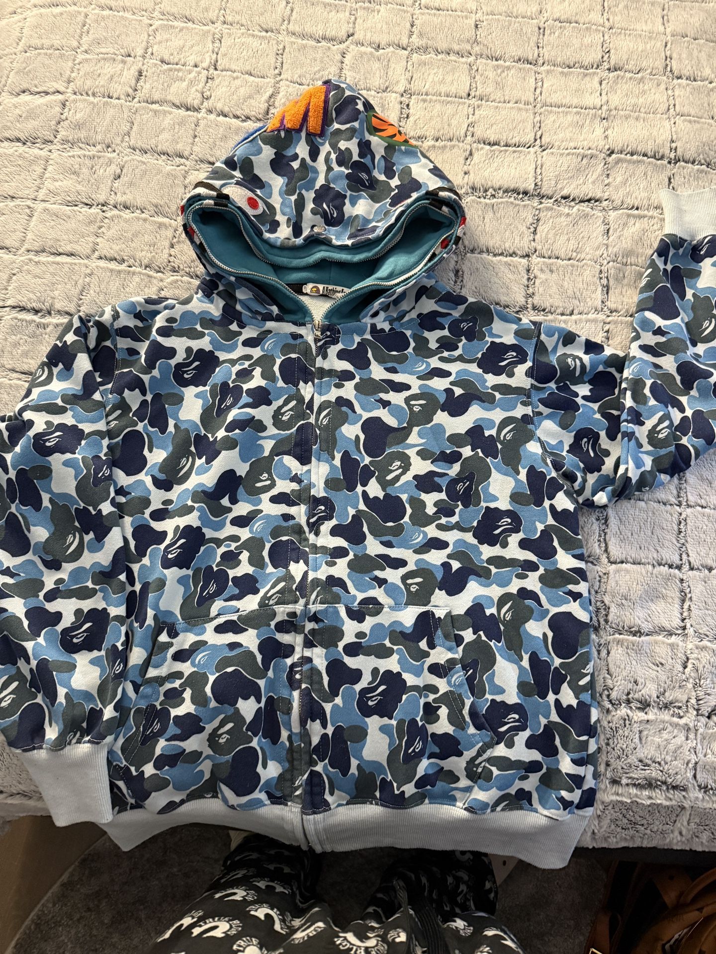 Blue double hooded bape hoodie