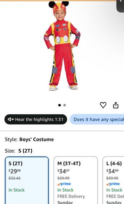 Mickey Mouse Racer Boys' Costume Size 2T