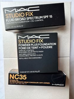 Mac Cosmetics Studio Fix Foundation, Face Powder, and Concealer