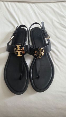 Tory Burch Black Leather Thong Sandals size 10.5