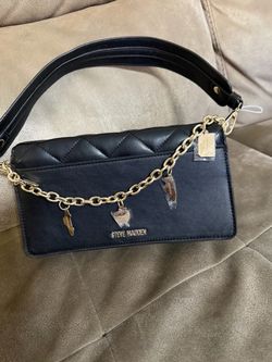 Steve Madden Black Quilted Shoulder Bag Gold Chain Charm Handbag