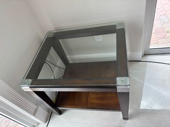 Modern Glass Top End Table with Storage Shelf